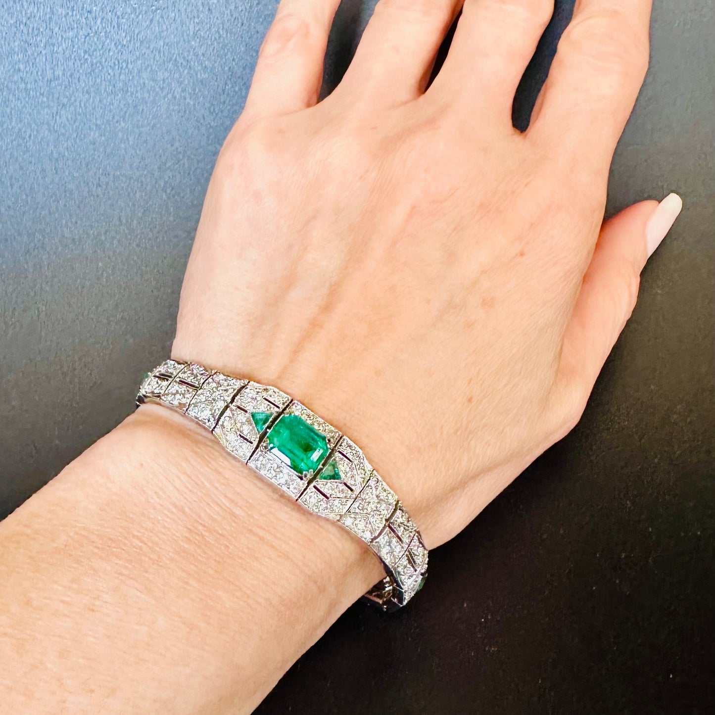 GIA Zambian Emerald & Diamond Platinum Bracelet