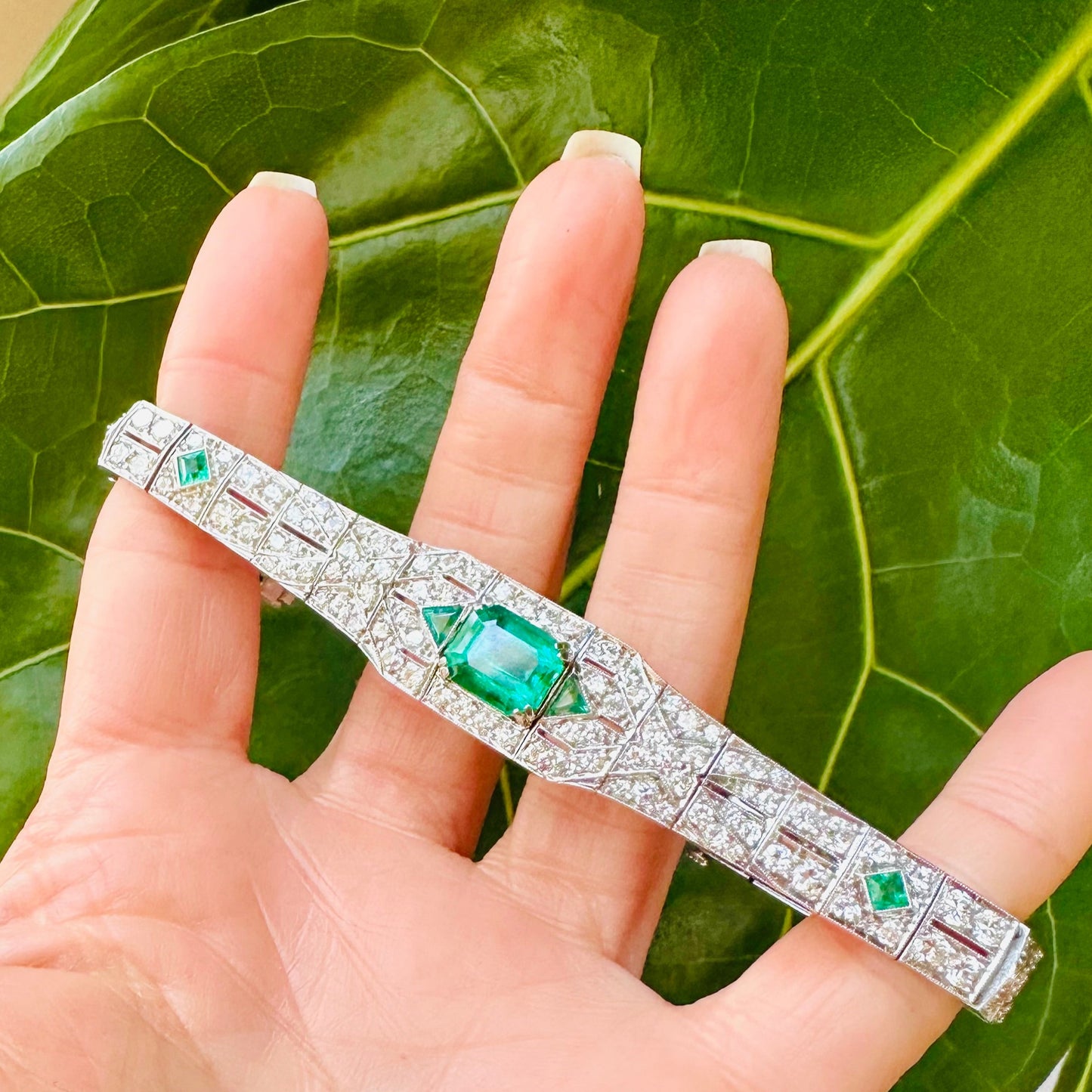 GIA Zambian Emerald & Diamond Platinum Bracelet