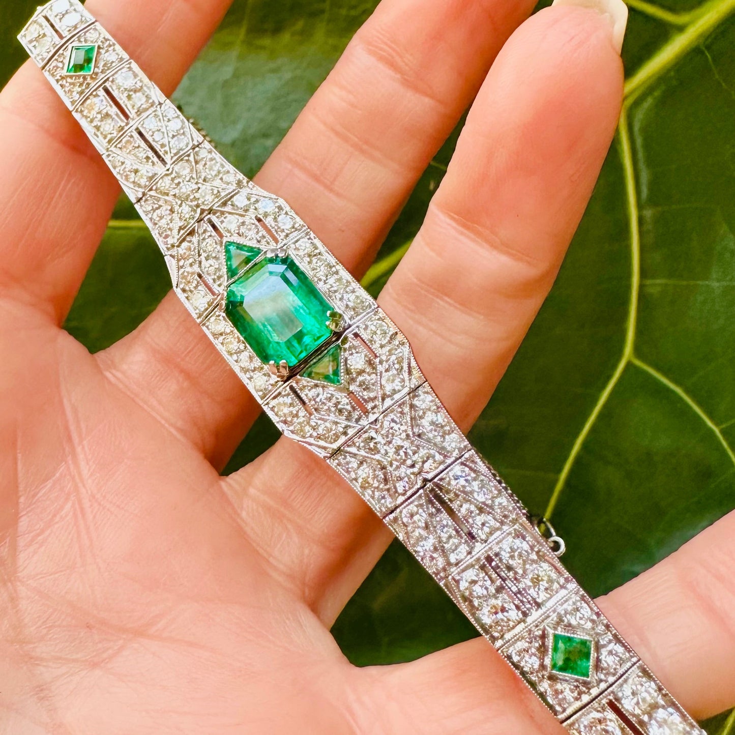 GIA Zambian Emerald & Diamond Platinum Bracelet