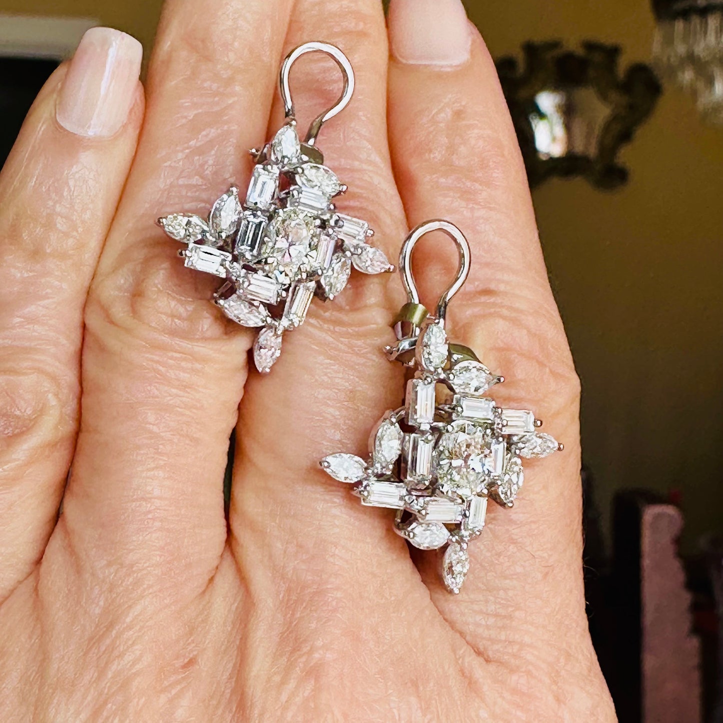 Multi Cut Diamond Shape Earrings 18k White Gold