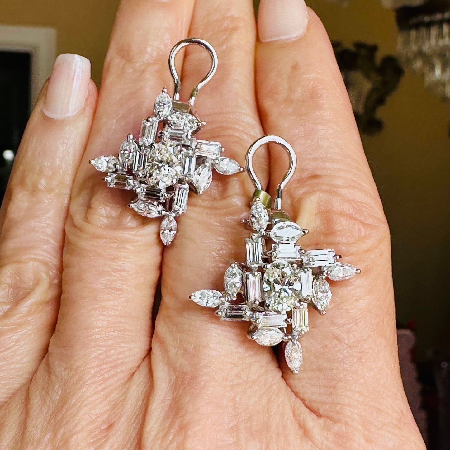 Multi Cut Diamond Shape Earrings 18k White Gold