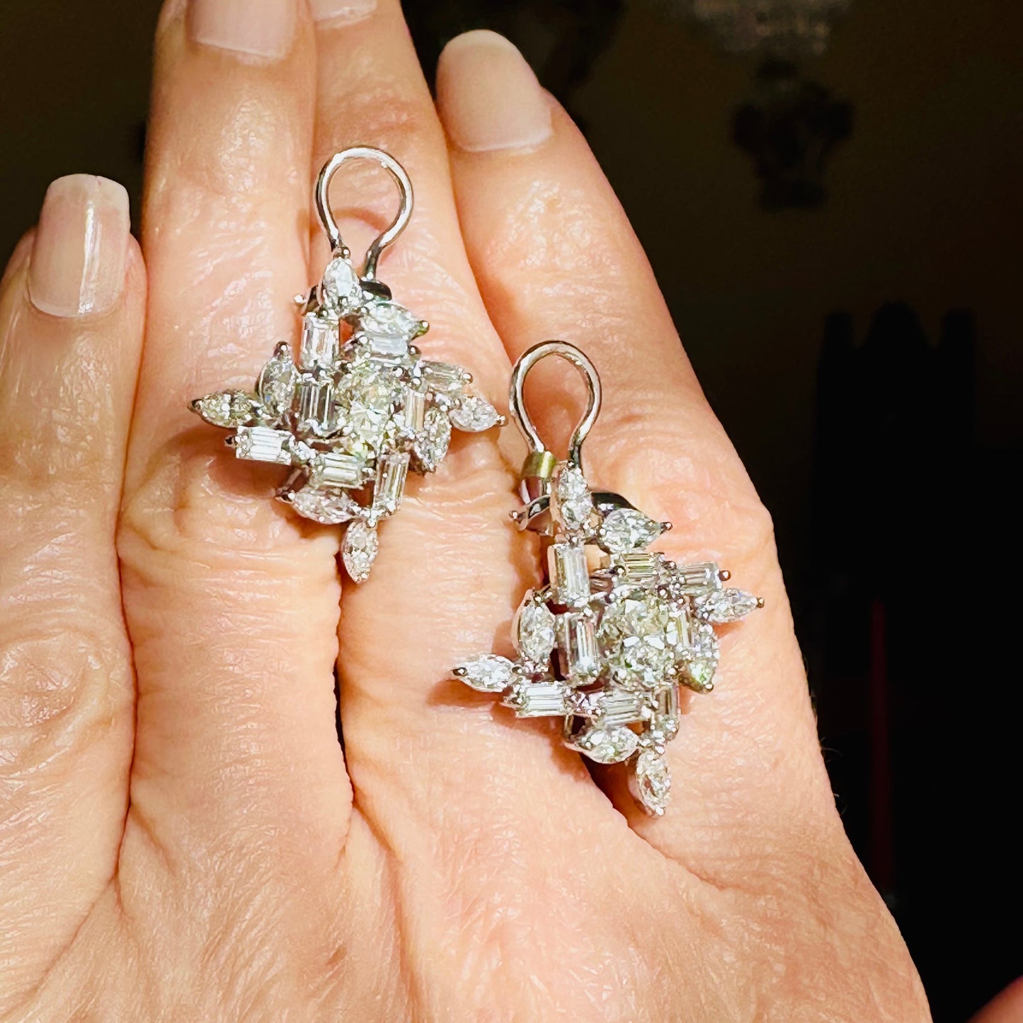 Multi Cut Diamond Shape Earrings 18k White Gold