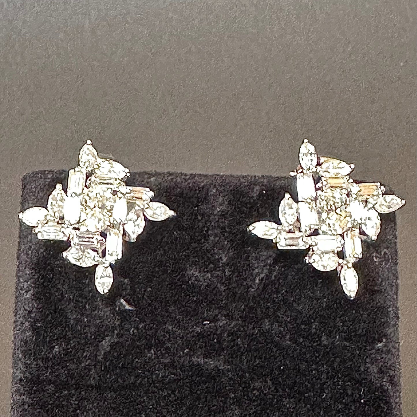 Multi Cut Diamond Shape Earrings 18k White Gold