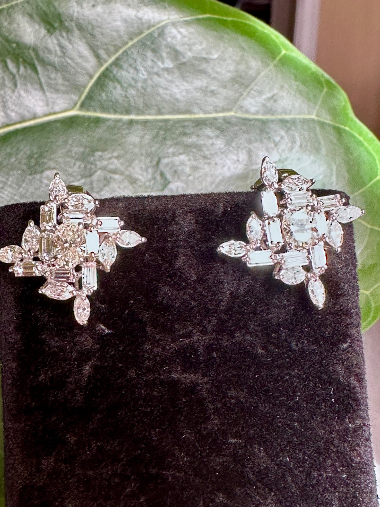 Multi Cut Diamond Shape Earrings 18k White Gold