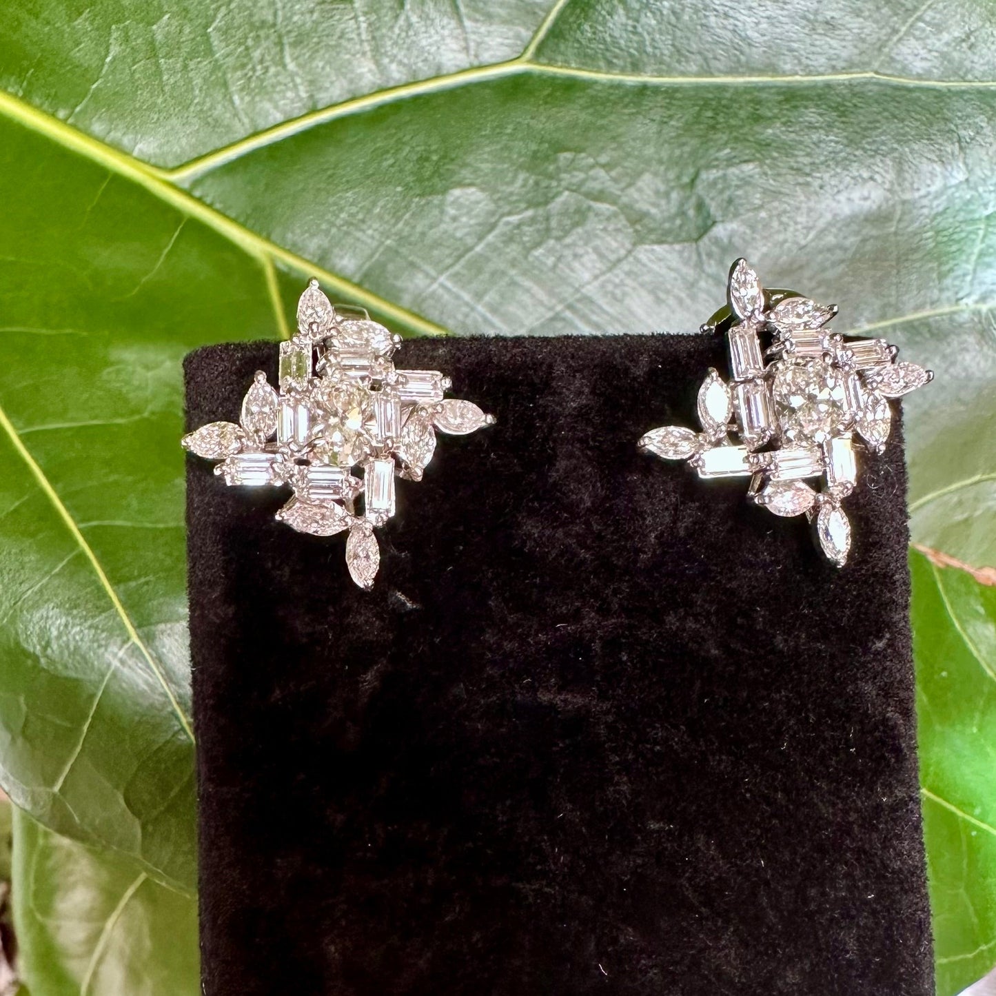 Multi Cut Diamond Shape Earrings 18k White Gold