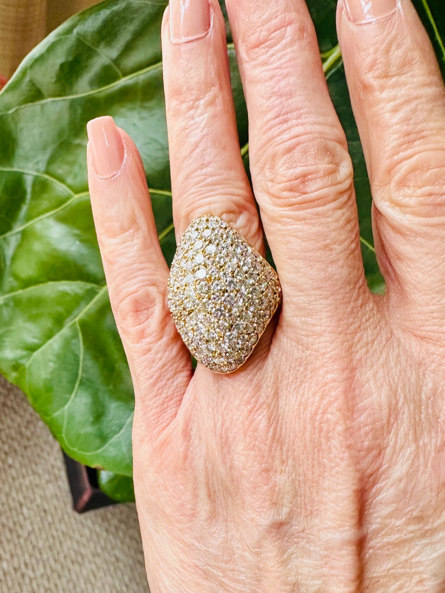 Estate Diamond Pave Cocktail Ring 18k Yellow Gold