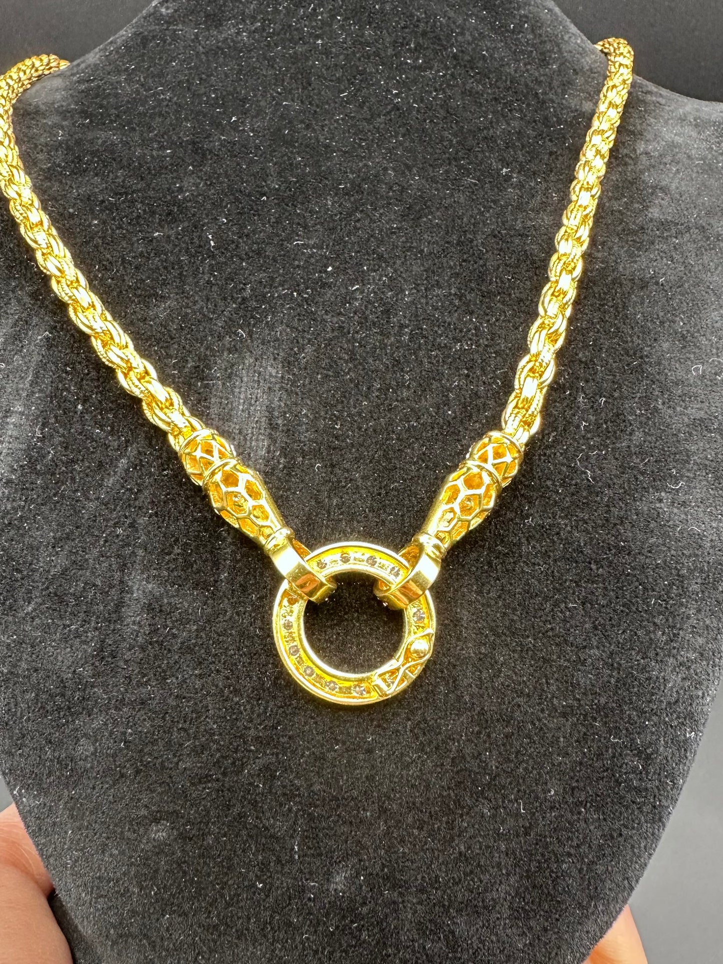 22k Solid Yellow Gold Diamond Necklace 71.7 Grams