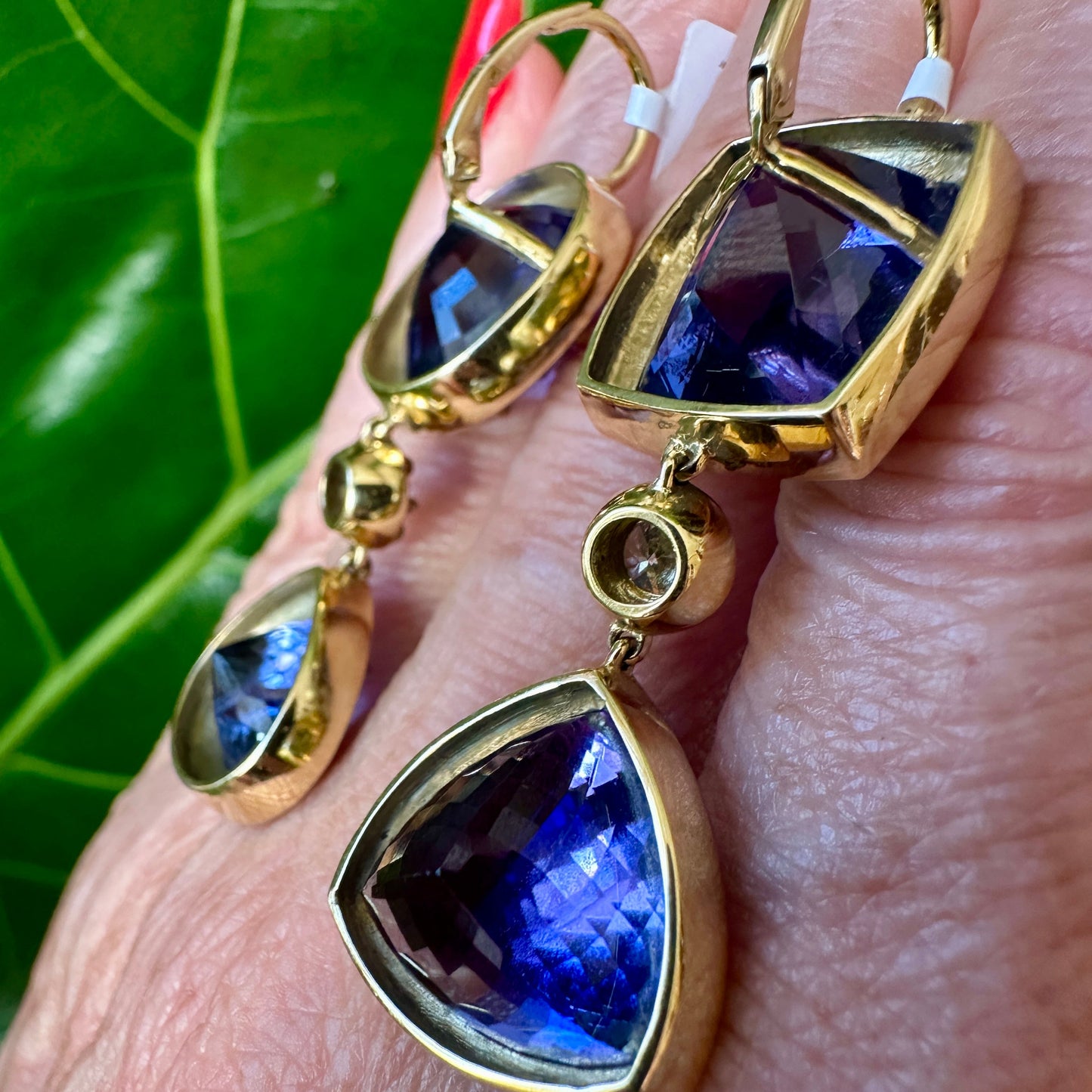 Multi-Cut Tanzanite & Diamond Pendant Earrings | 45.30ct Tanzanite & 0.60ct Diamonds | 18k Yellow Gold | 24.28g | 2"