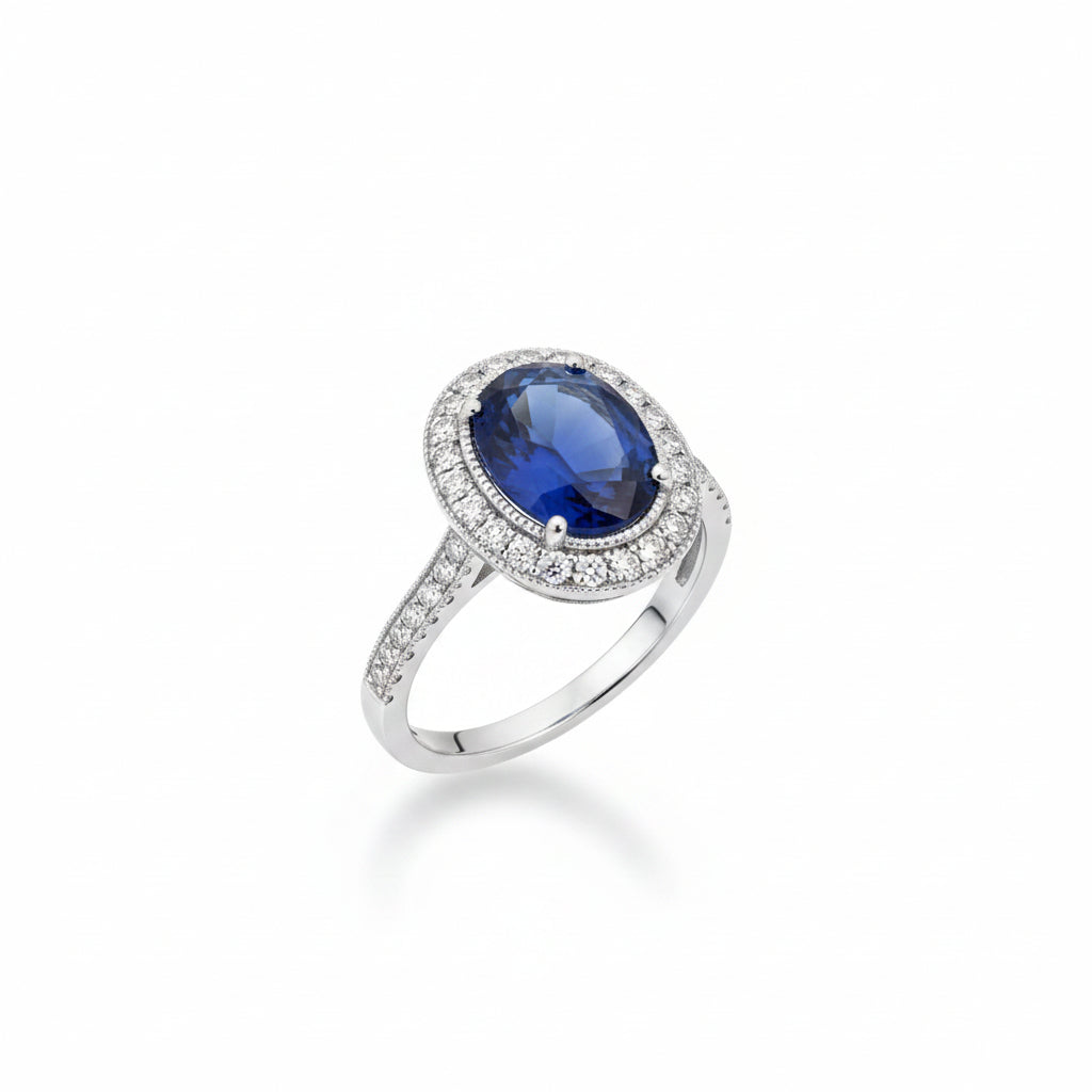 AGL Certified 4.90ct Natural Burma Blue Sapphire & Diamond Ring | Platinum 950 | Size 5