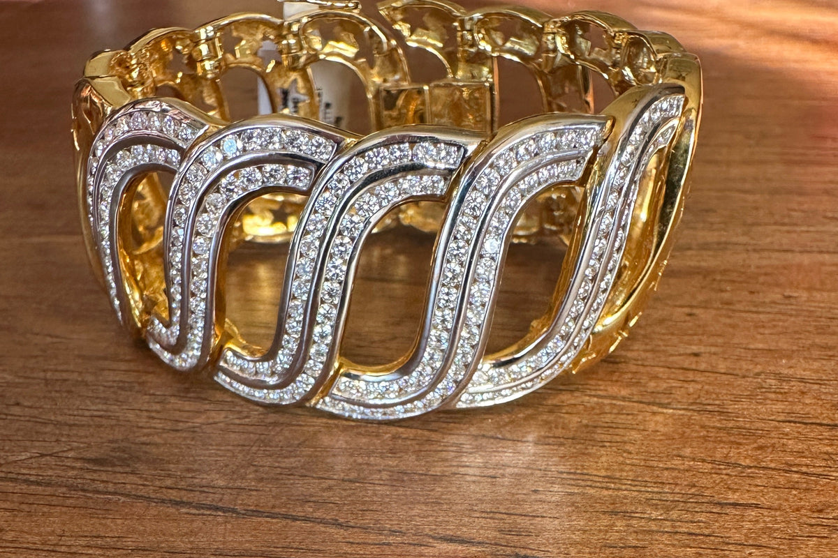 NINI Jewels Channel-Set Diamond S-Link Bracelet | 5.70ct | 18k Two-Tone Gold | 60g | 7"