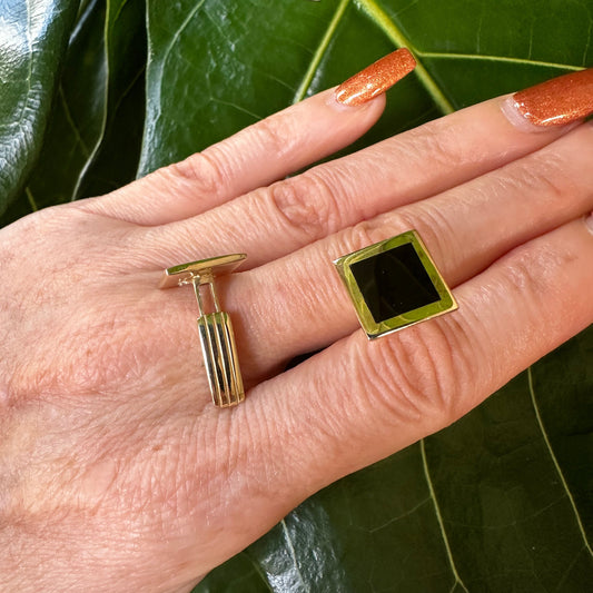 Black Onyx & 14k Yellow Gold Cufflinks | Reversible Design | Hallmarked | 7.3g