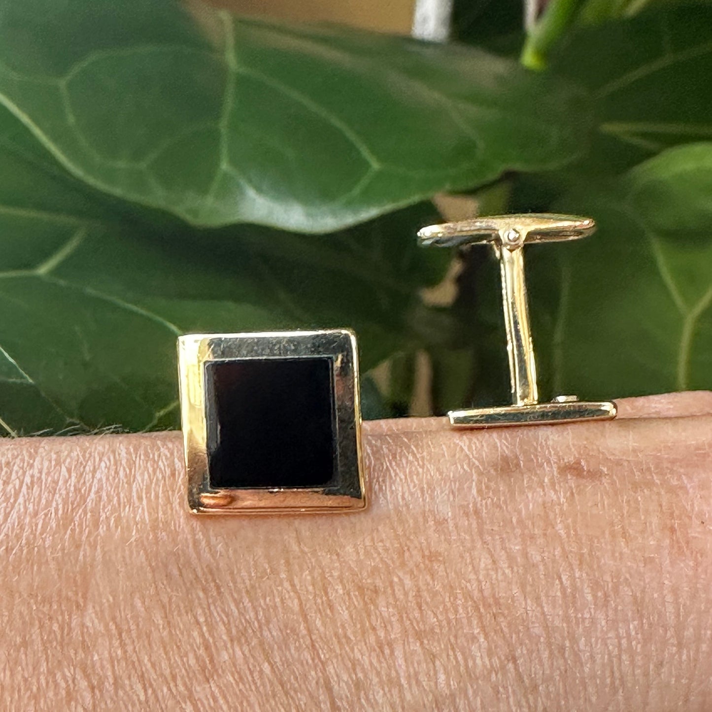 Black Onyx & 14k Yellow Gold Cufflinks | Reversible Design | Hallmarked | 7.3g