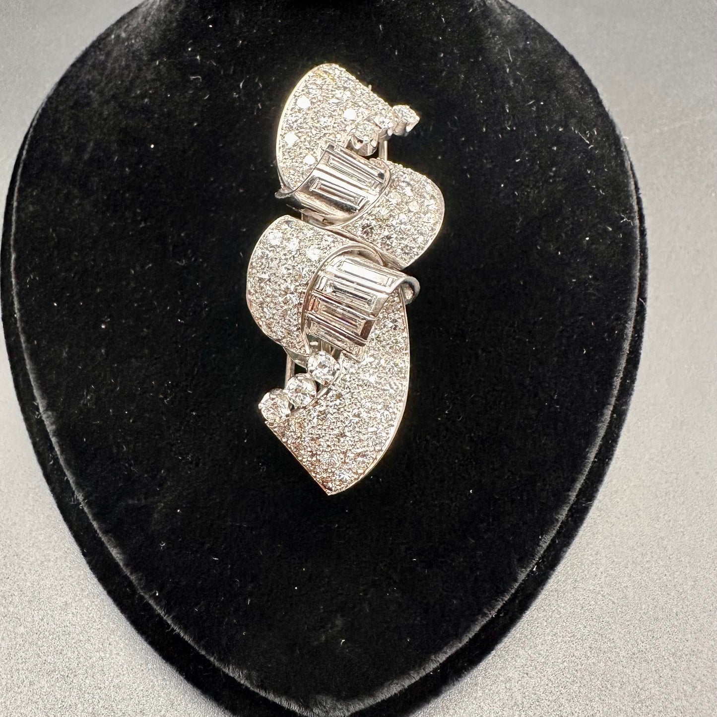 Vintage Double Clip Diamond Platinum Brooch