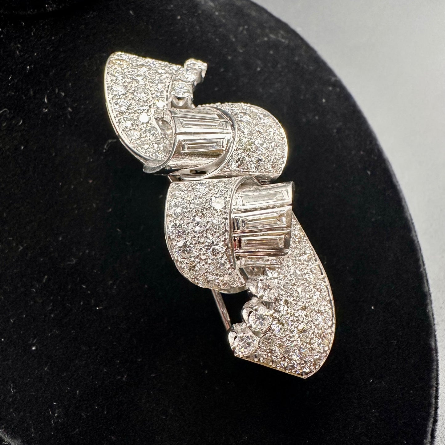 Vintage Double Clip Diamond Platinum Brooch
