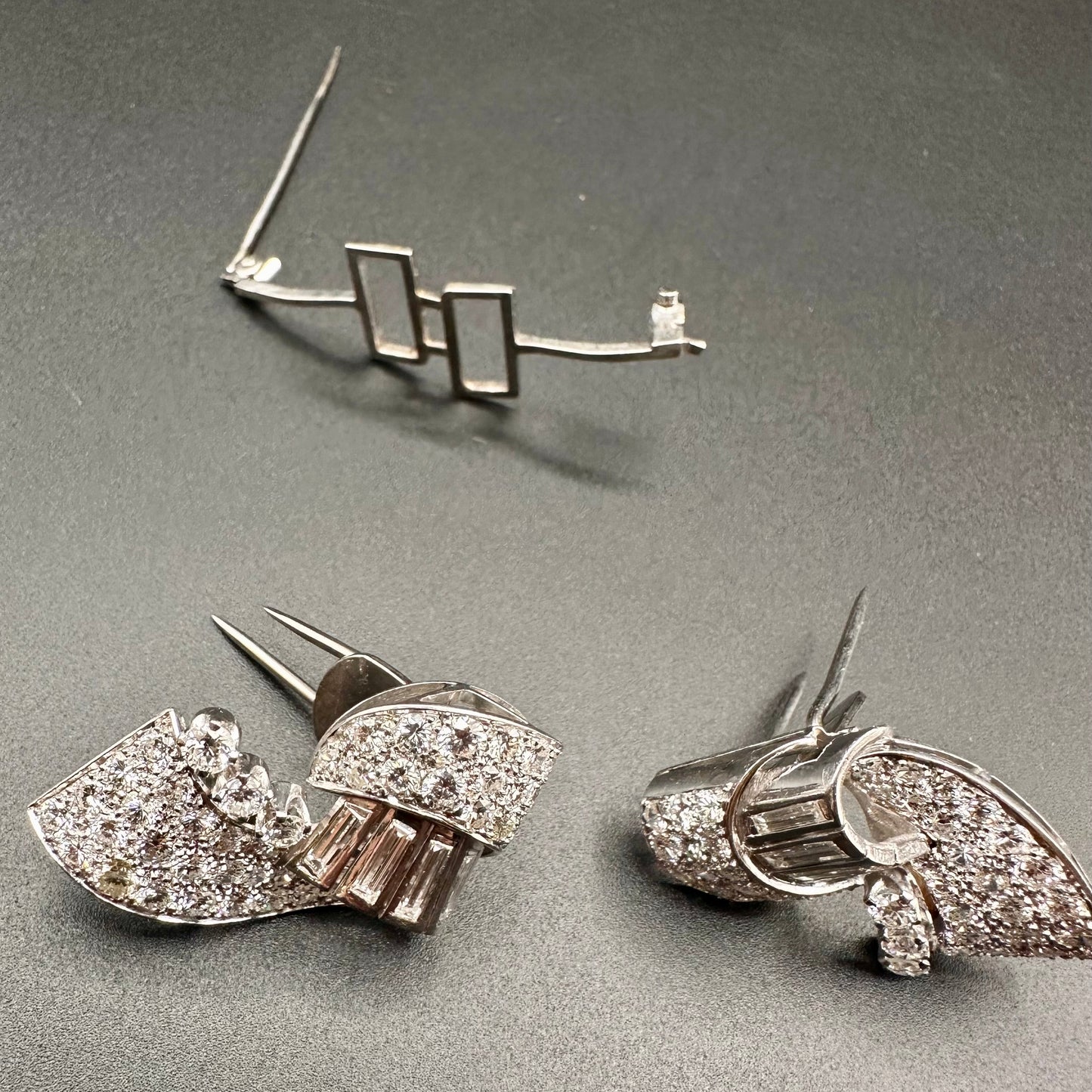 Vintage Double Clip Diamond Platinum Brooch