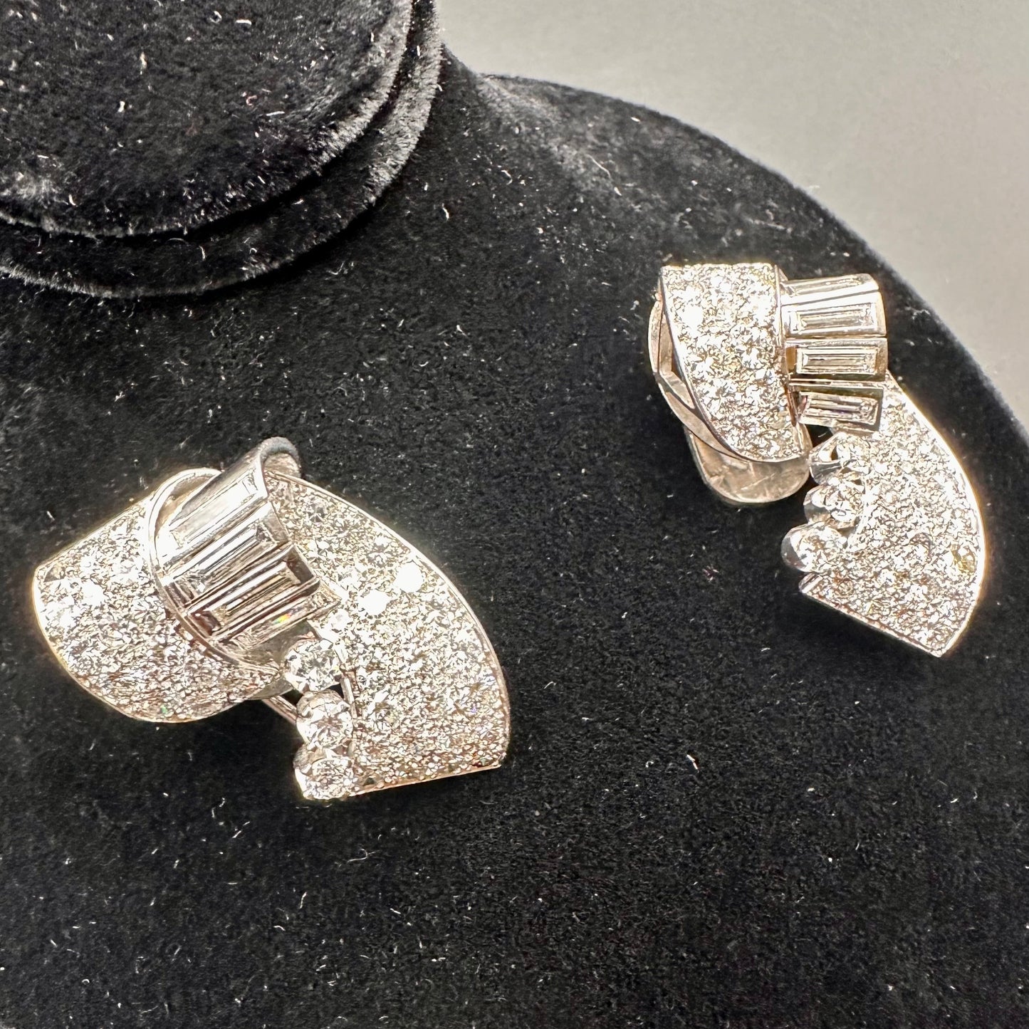 Vintage Double Clip Diamond Platinum Brooch