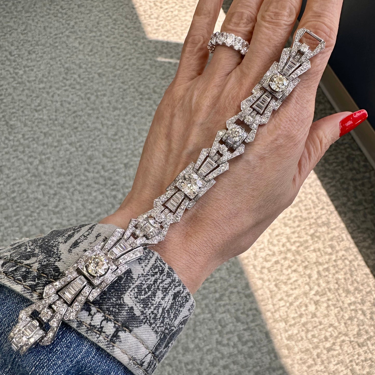 Vintage Old Euro, Baguette and Round Diamond Platinum Bracelet