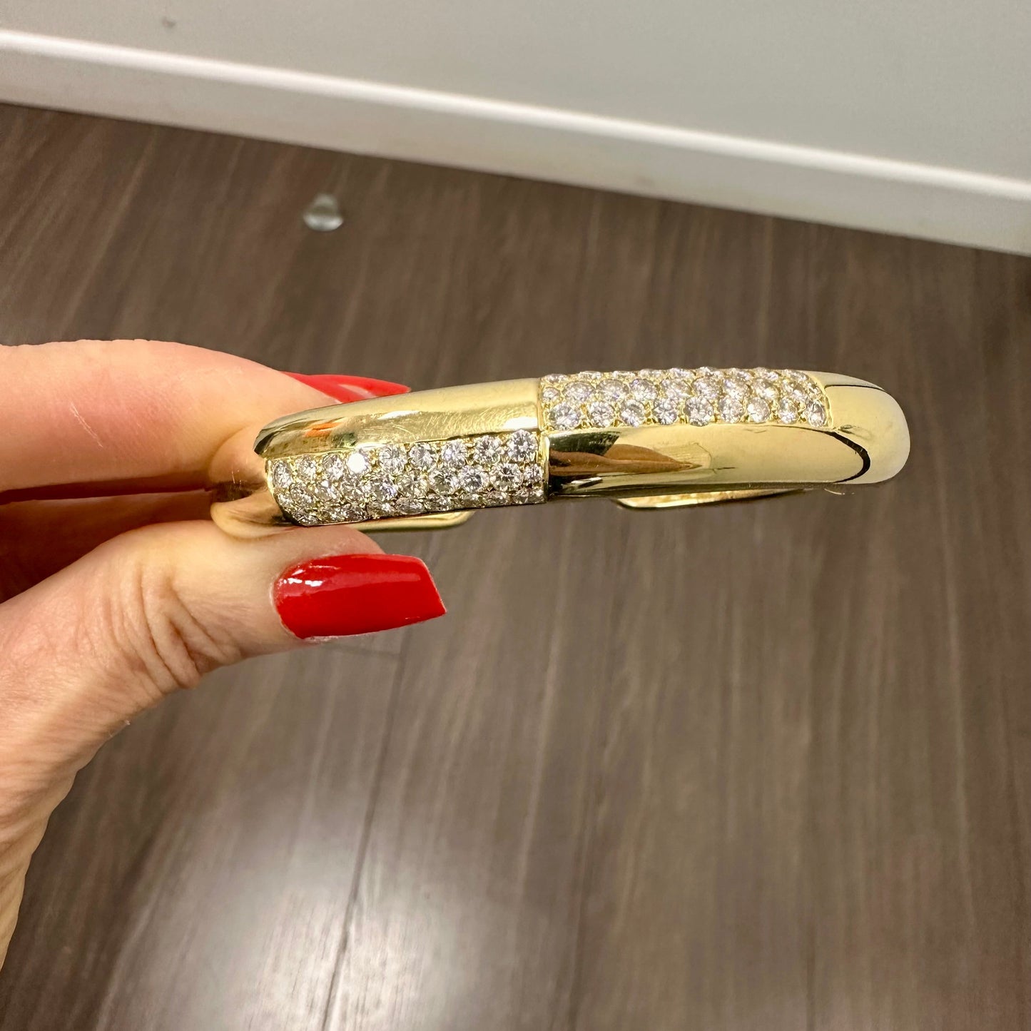 Vintage David Webb Diamond Cuff Bangle 18k Yellow Gold