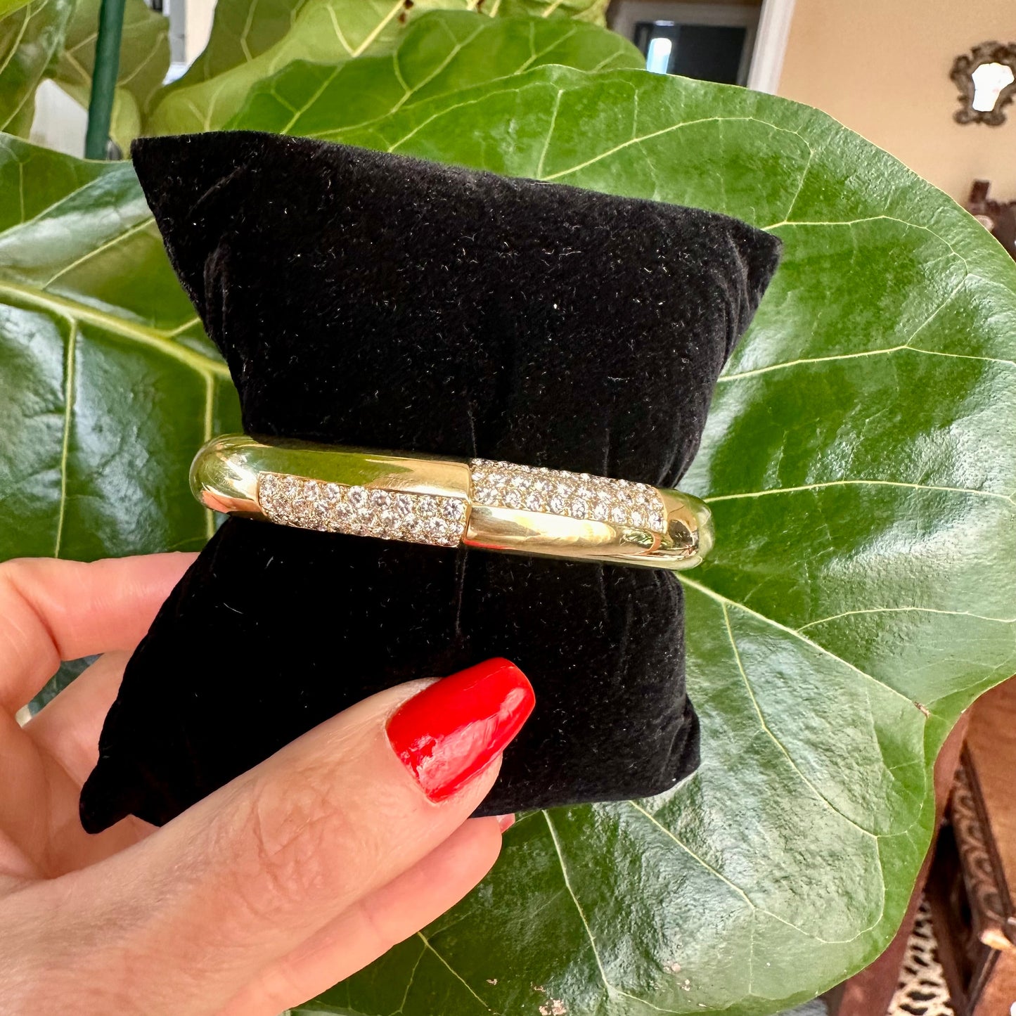Vintage David Webb Diamond Cuff Bangle 18k Yellow Gold
