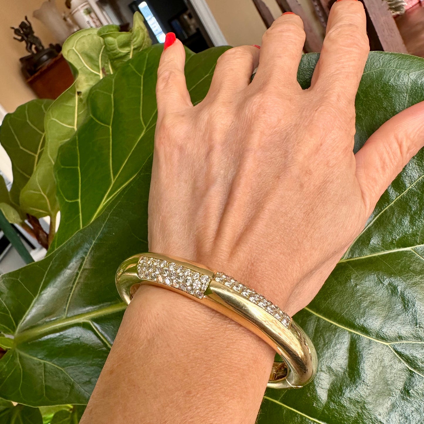 Vintage David Webb Diamond Cuff Bangle 18k Yellow Gold