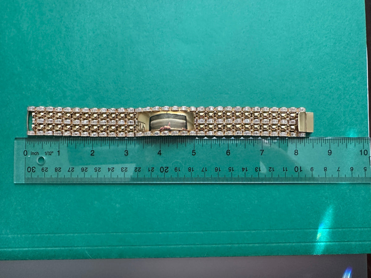 Quinde Design Men's Multi-Row Diamond ID Bracelet | 18k Yellow Gold | 8+ ct Diamonds | 114.2g | 8.5 Inches
