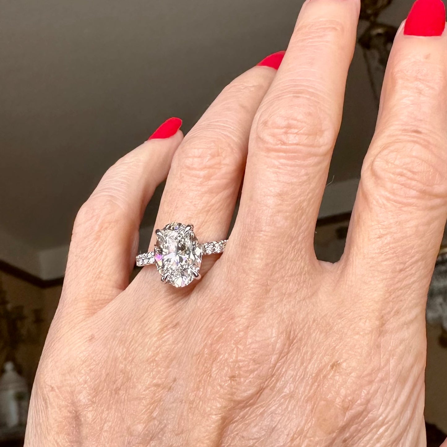 GIA Oval Cut I SI1 4.03 Ct. Natural Pave Diamond Ring 14k White Gold