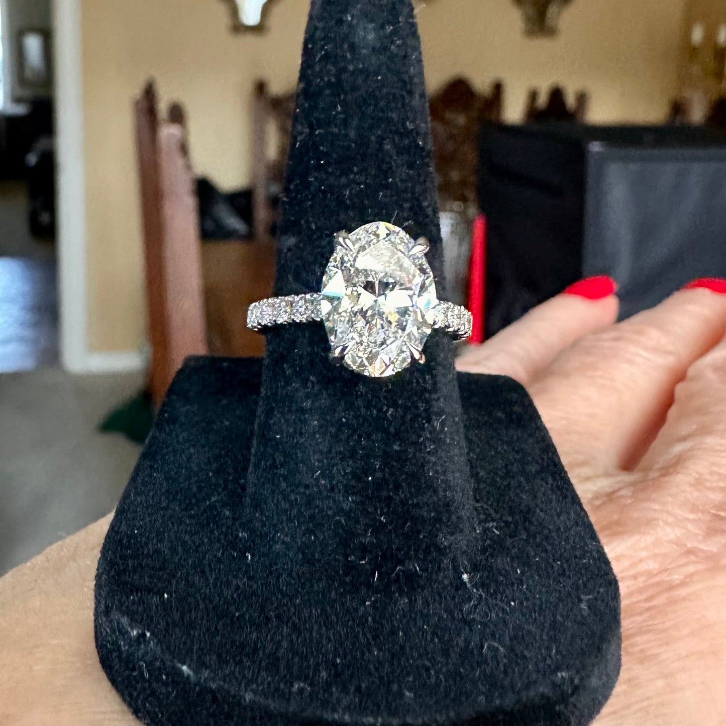 GIA Oval Cut I SI1 4.03 Ct. Natural Pave Diamond Ring 14k White Gold