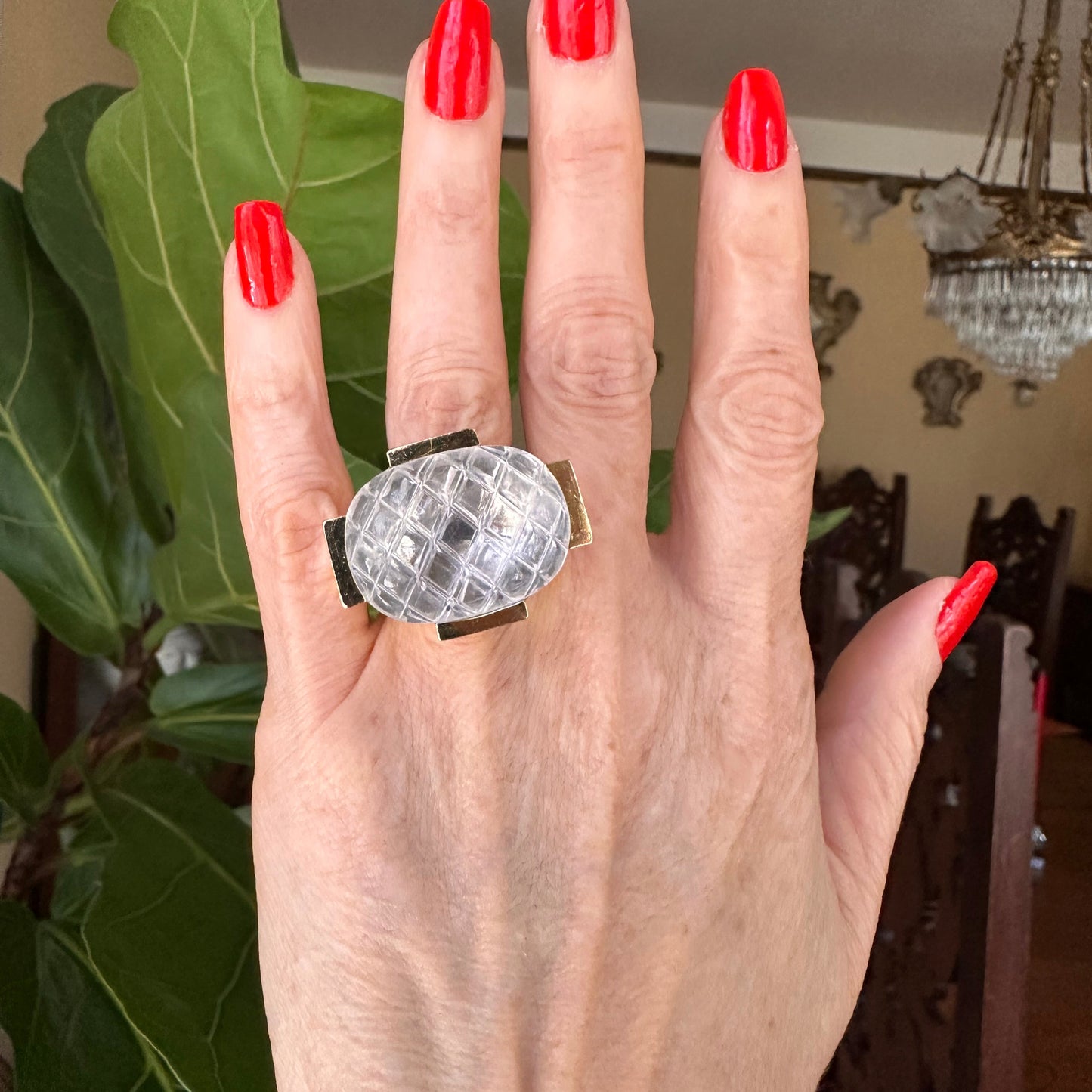 David Webb Crystal Pool Cocktail Ring 18k Yellow Gold