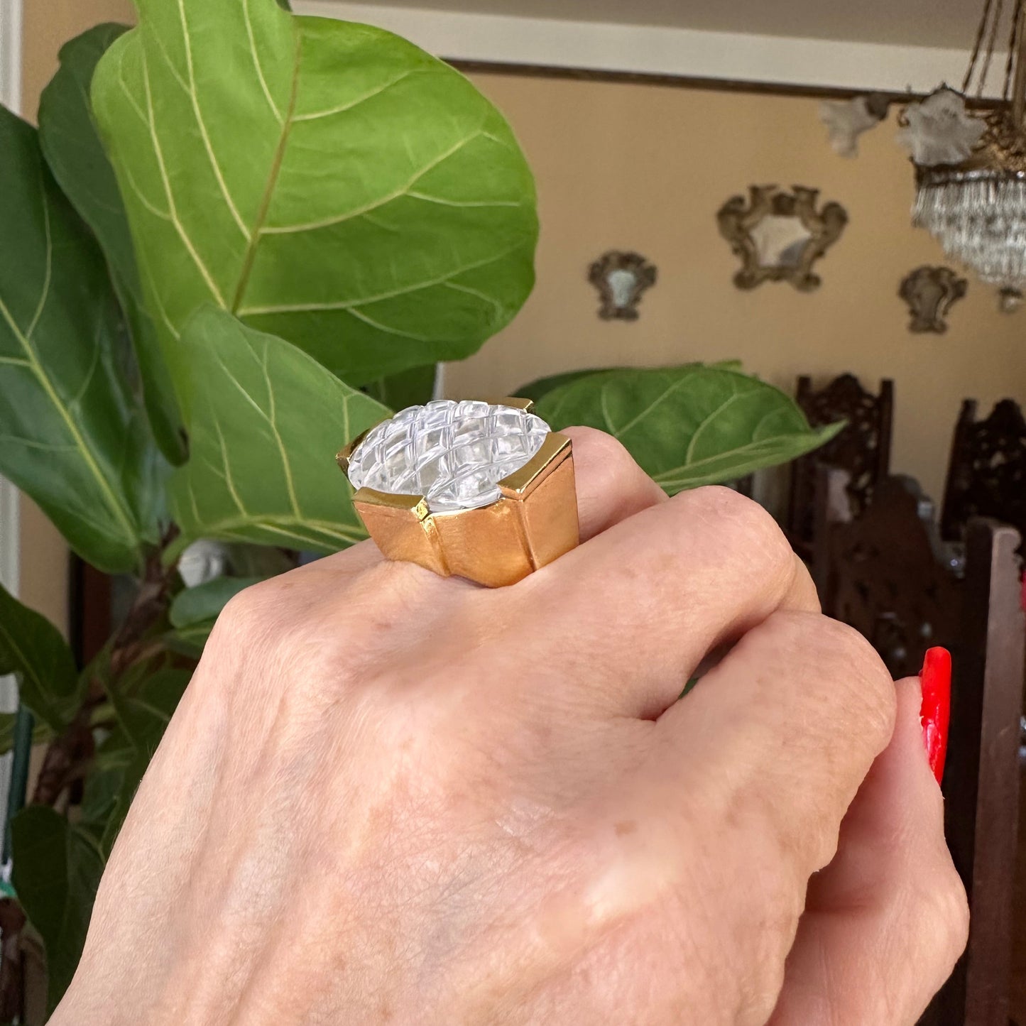 David Webb Crystal Pool Cocktail Ring 18k Yellow Gold
