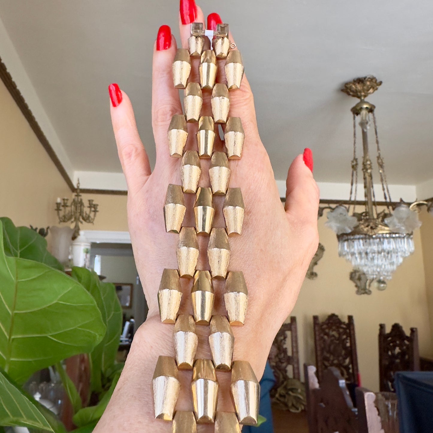 Retro Wide Link 14k Gold Bracelet, Chunky Gold Bracelet 14k, Stackable Bracelet