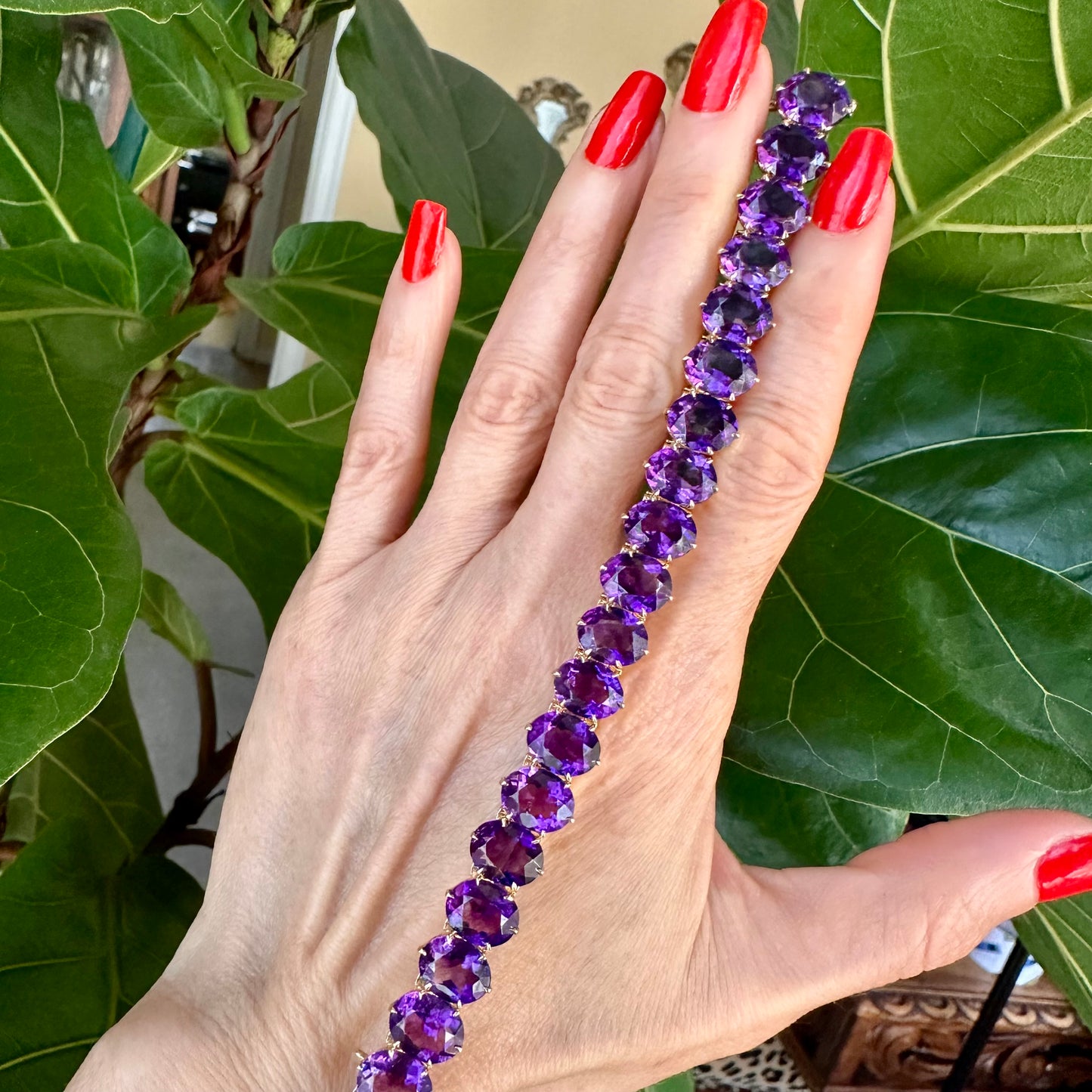 Vintage Oval Cut Amethyst Tennis Bracelet 14k Yellow Gold