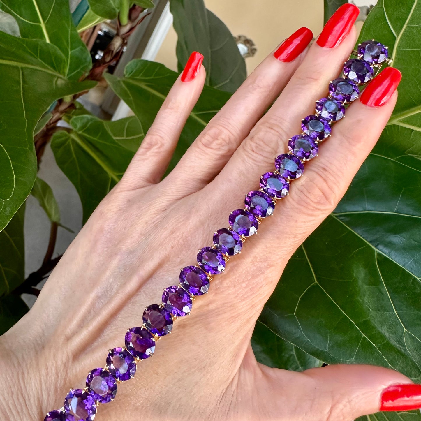 Vintage Oval Cut Amethyst Tennis Bracelet 14k Yellow Gold