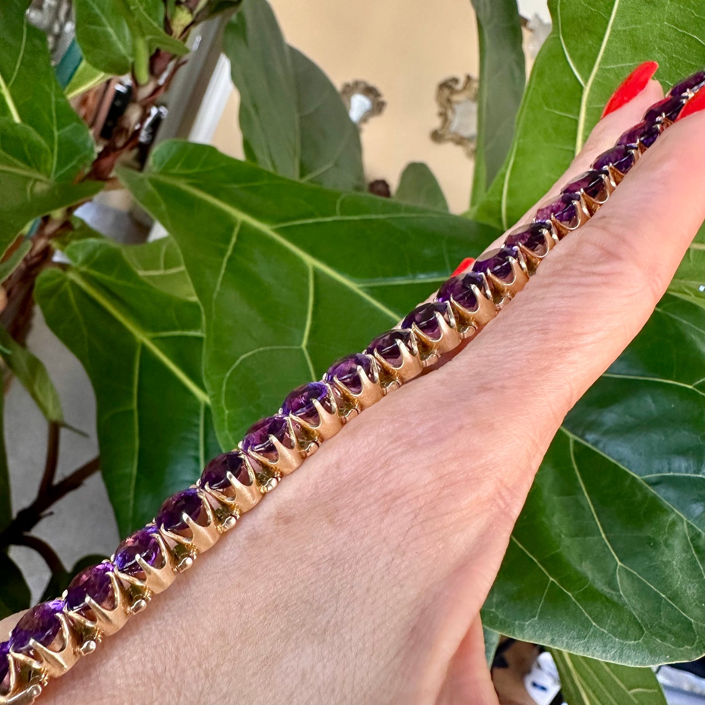 Vintage Oval Cut Amethyst Tennis Bracelet 14k Yellow Gold