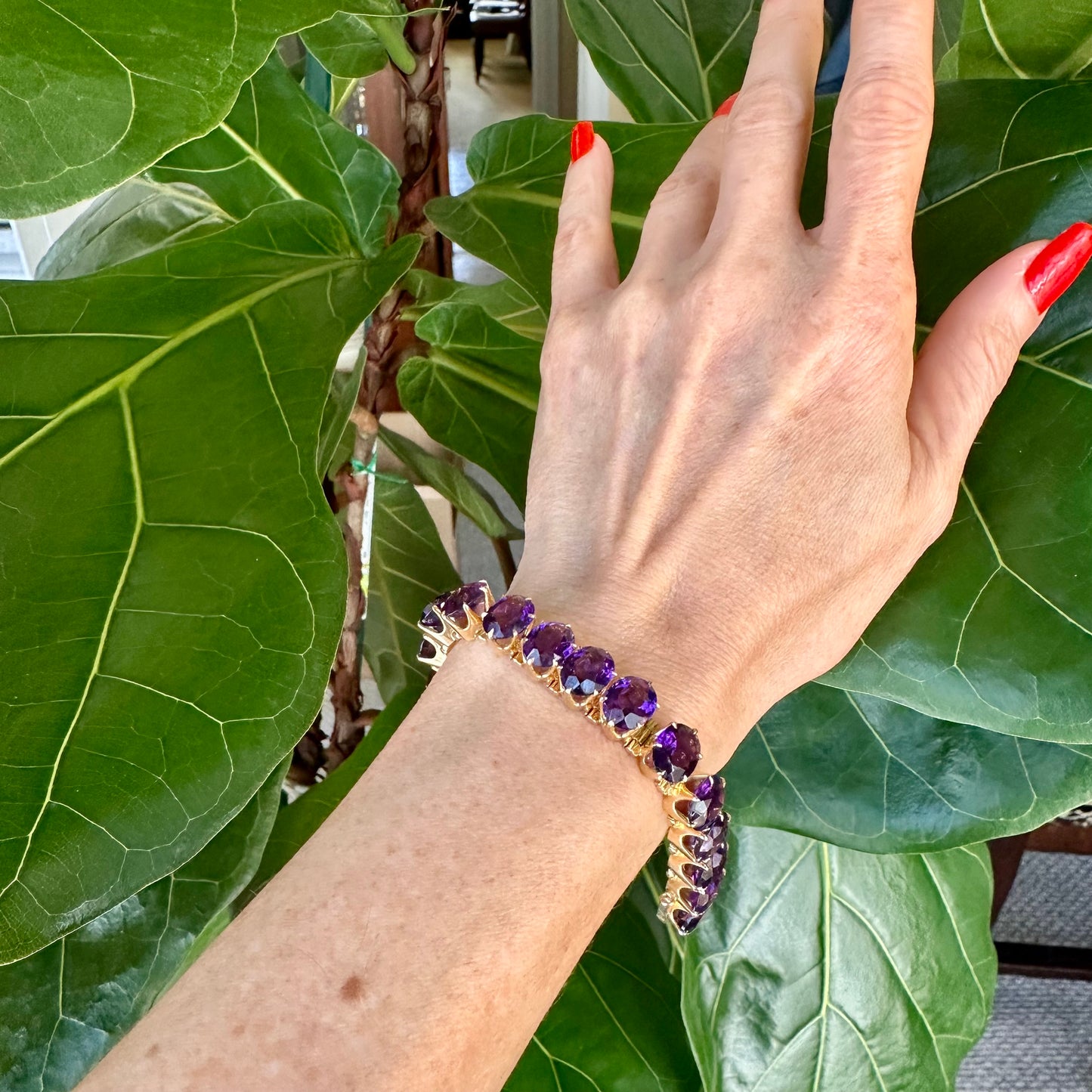 Vintage Oval Cut Amethyst Tennis Bracelet 14k Yellow Gold
