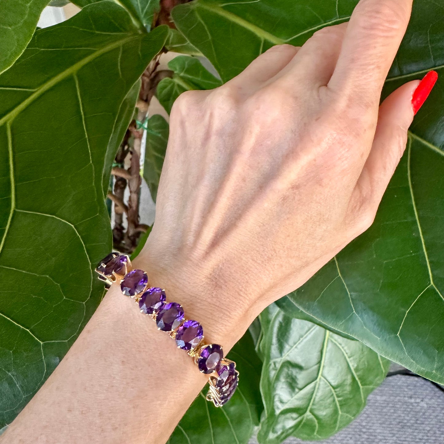 Vintage Oval Cut Amethyst Tennis Bracelet 14k Yellow Gold