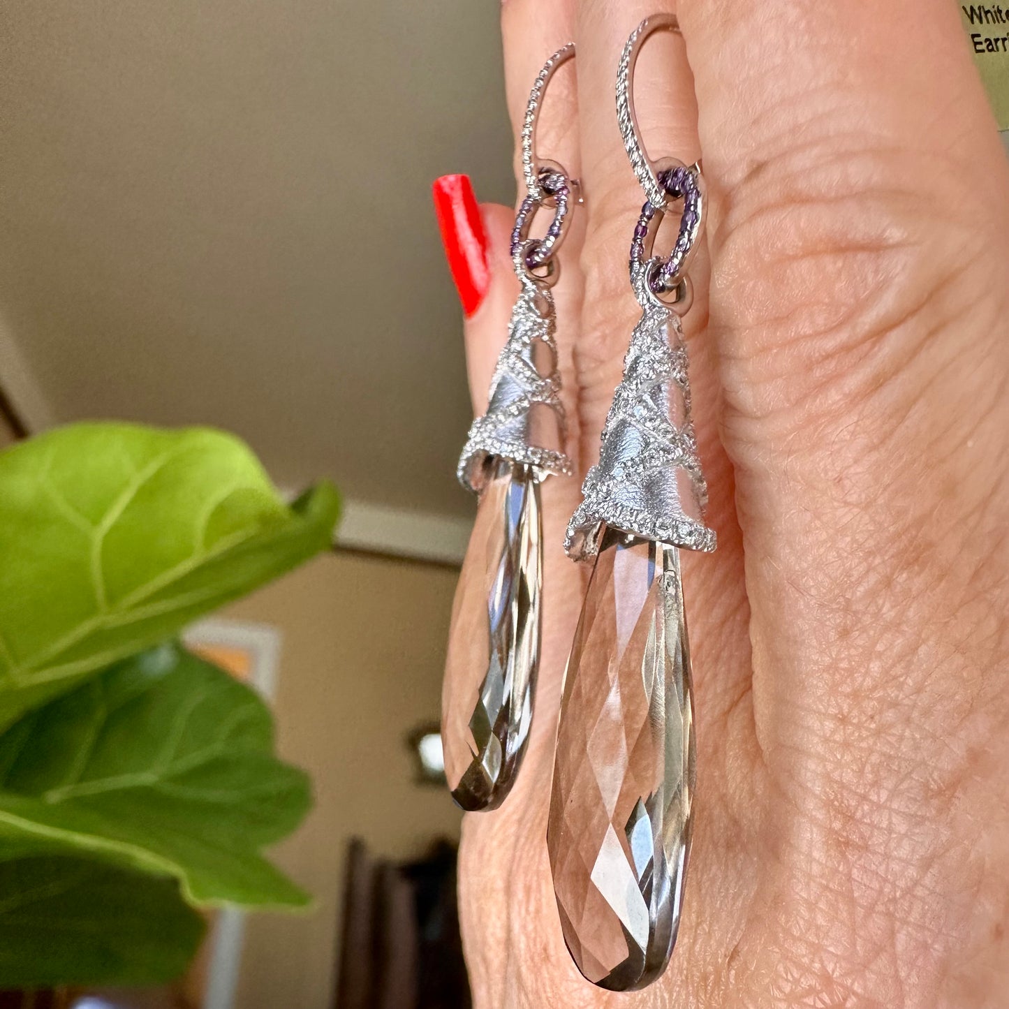 Smokey Topaz & Diamond Drop/Dangle Cocktail Earrings 18k White Gold