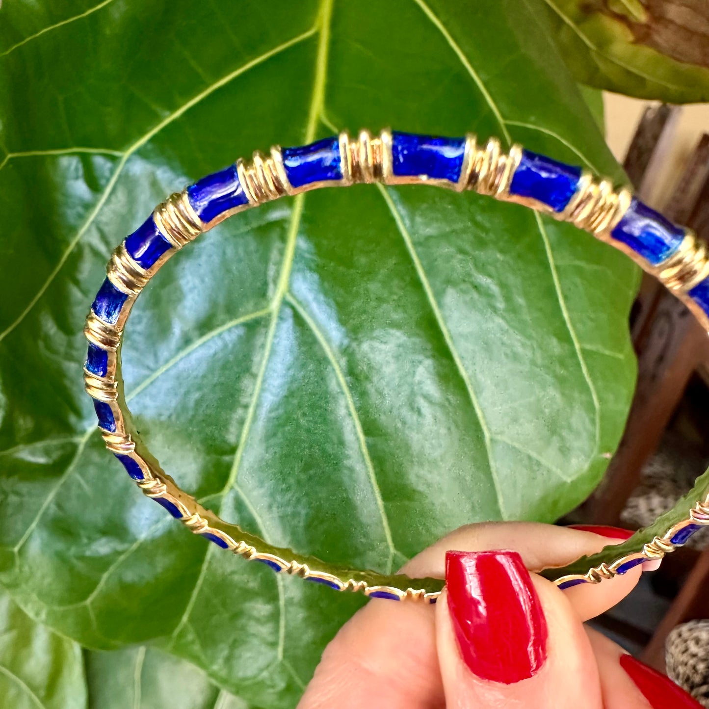 Tiffany & Co. 18k Blue Enamel & Yellow Gold Bangle, Hoop, Bracelet