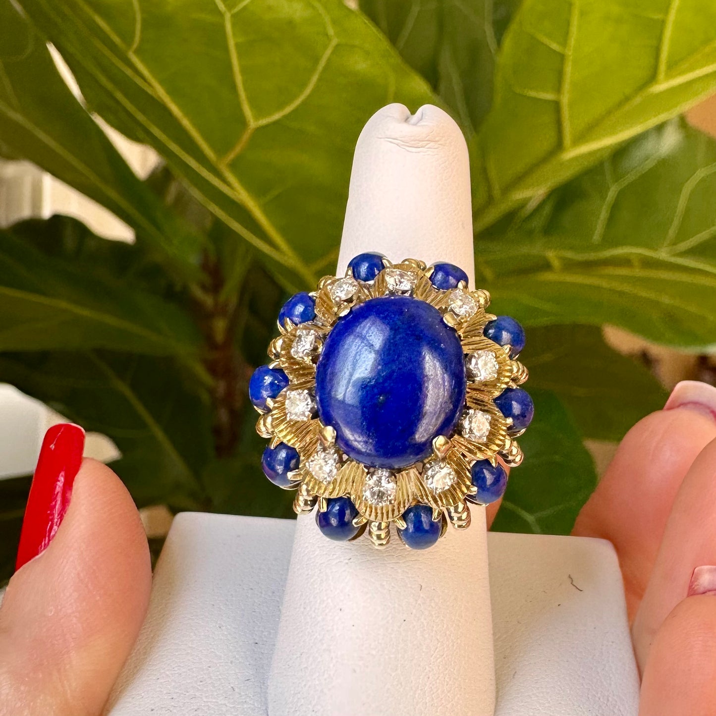Retro 14k Lapis & Diamond Yellow Gold Ring, Vintage Lapis & Diamond 18k Ring