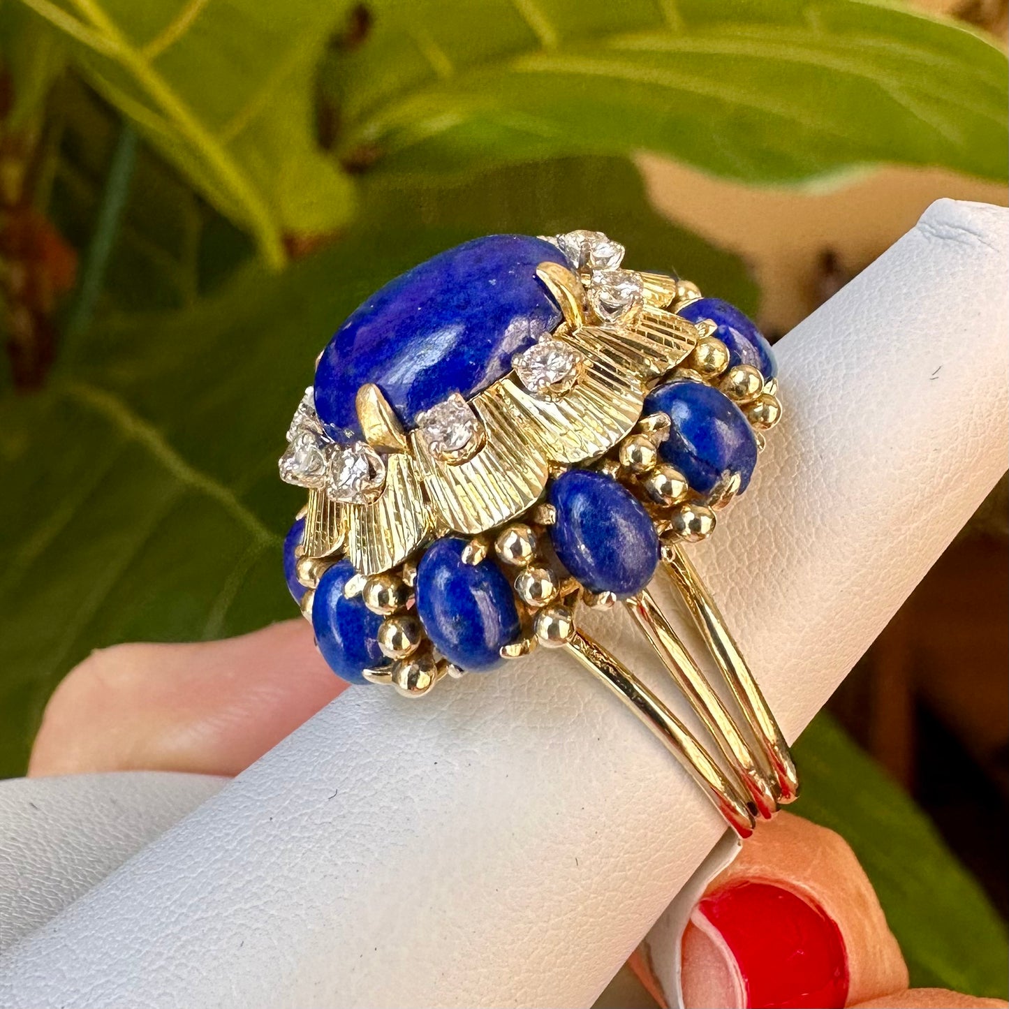 Retro 14k Lapis & Diamond Yellow Gold Ring, Vintage Lapis & Diamond 18k Ring