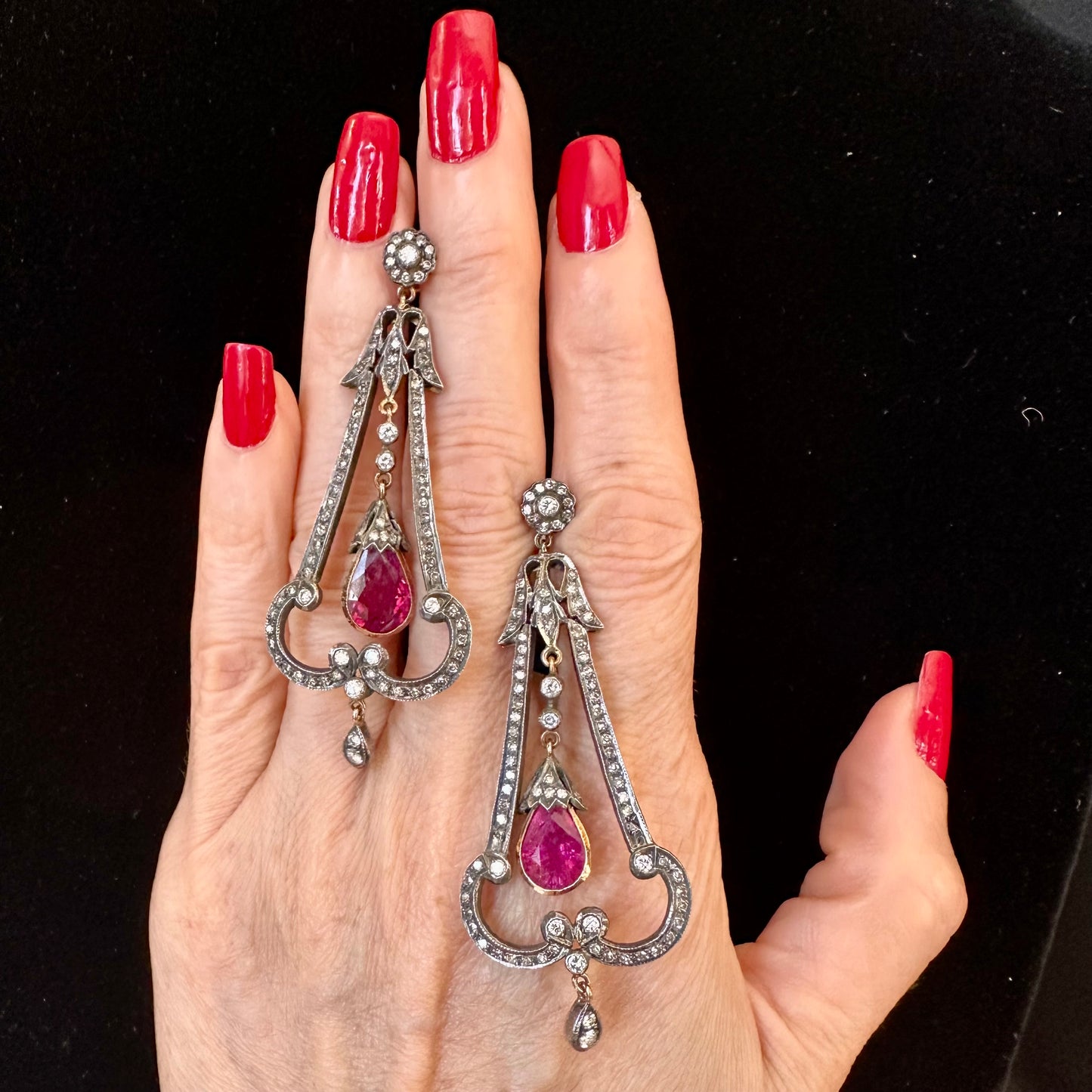 Rare Edwardian Diamond and Tourmaline Earrings Platinum 18k