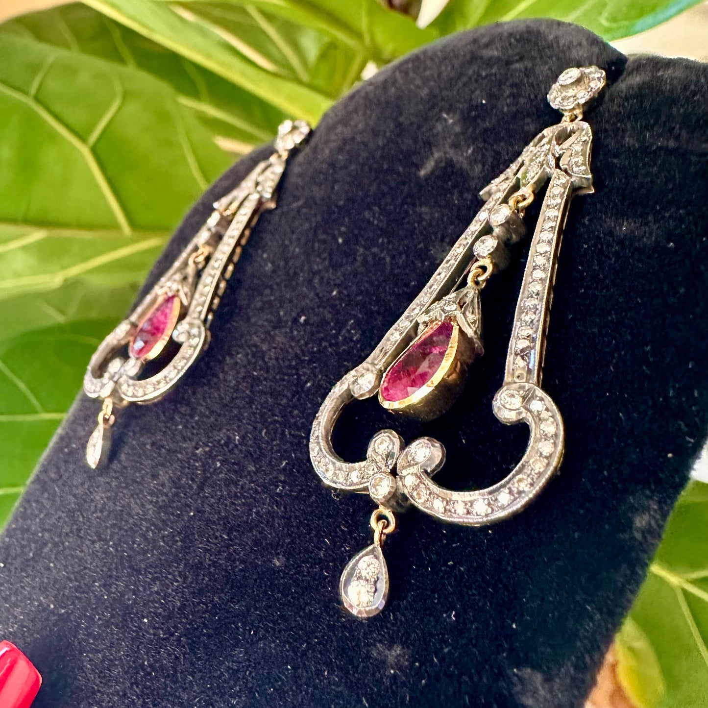 Rare Edwardian Diamond and Tourmaline Earrings Platinum 18k