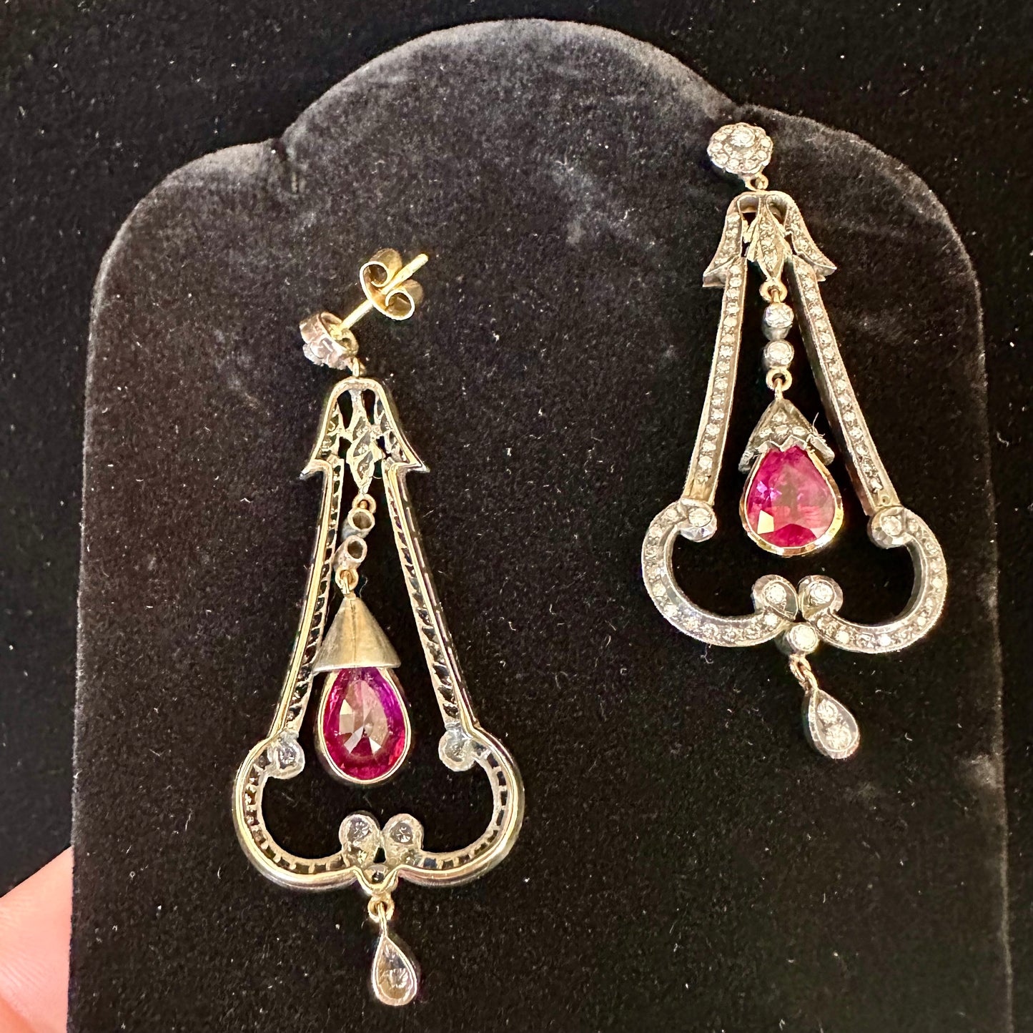 Rare Edwardian Diamond and Tourmaline Earrings Platinum 18k