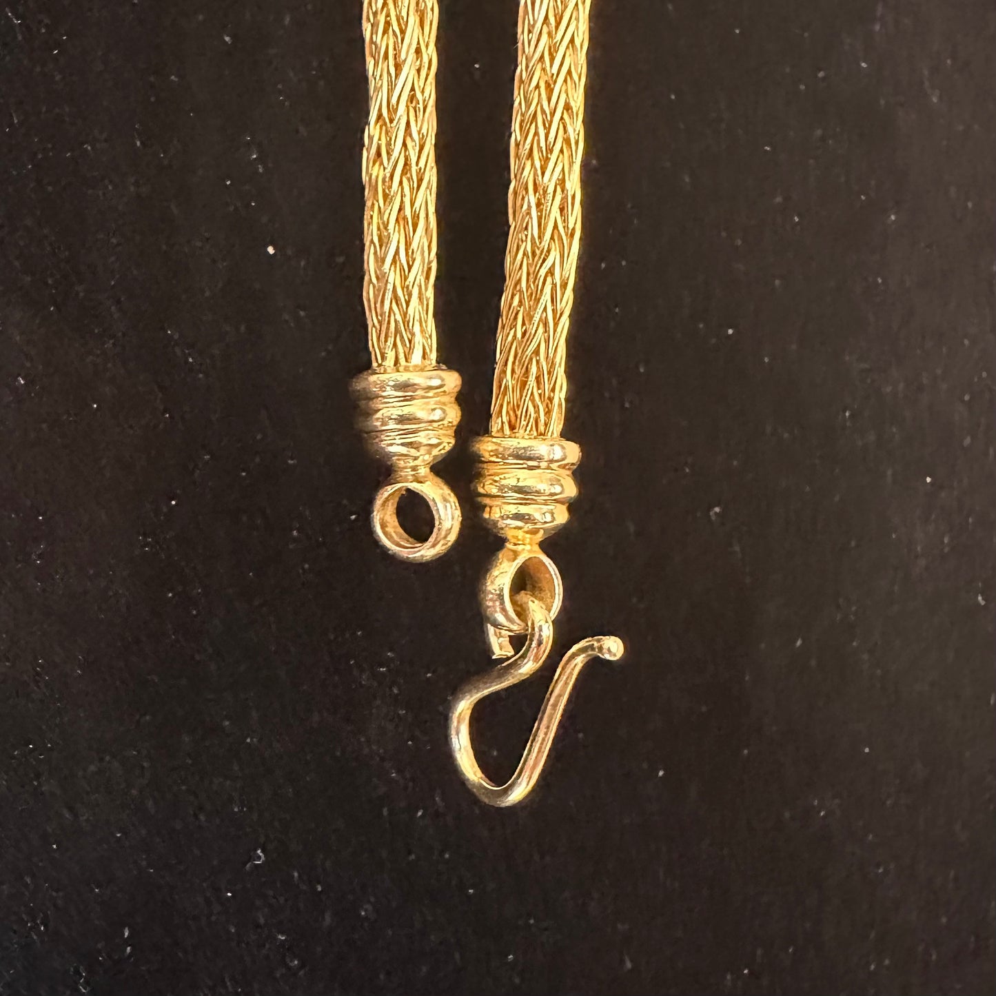 Solid 18k Yellow Gold Woven Necklace with Diamond Ram Heads
