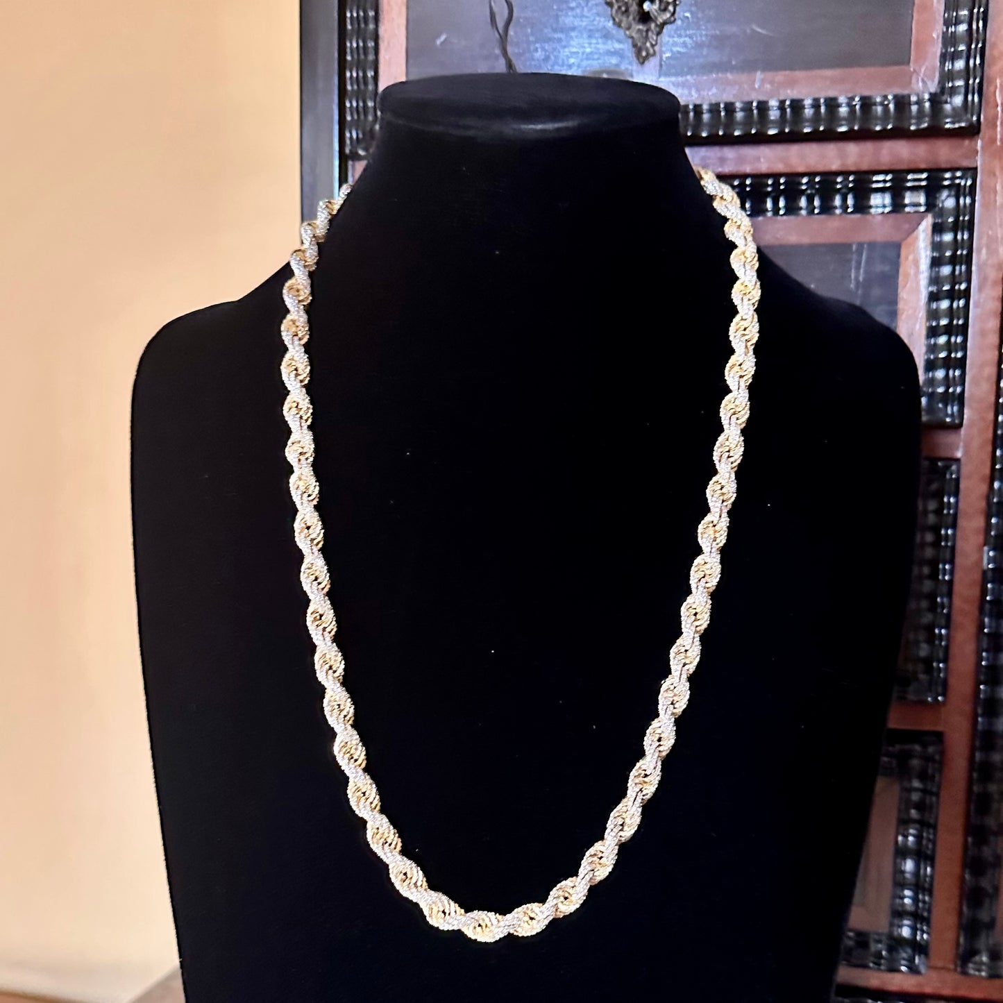 Iced Out Diamond Rope Link 14k Yellow Gold Chain