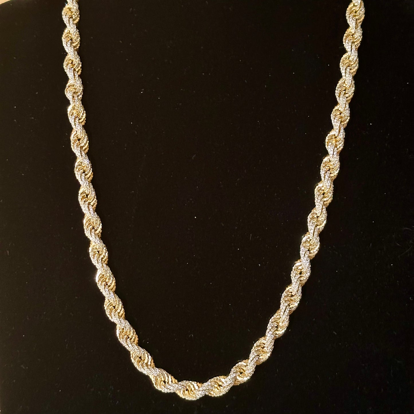 Iced Out Diamond Rope Link 14k Yellow Gold Chain