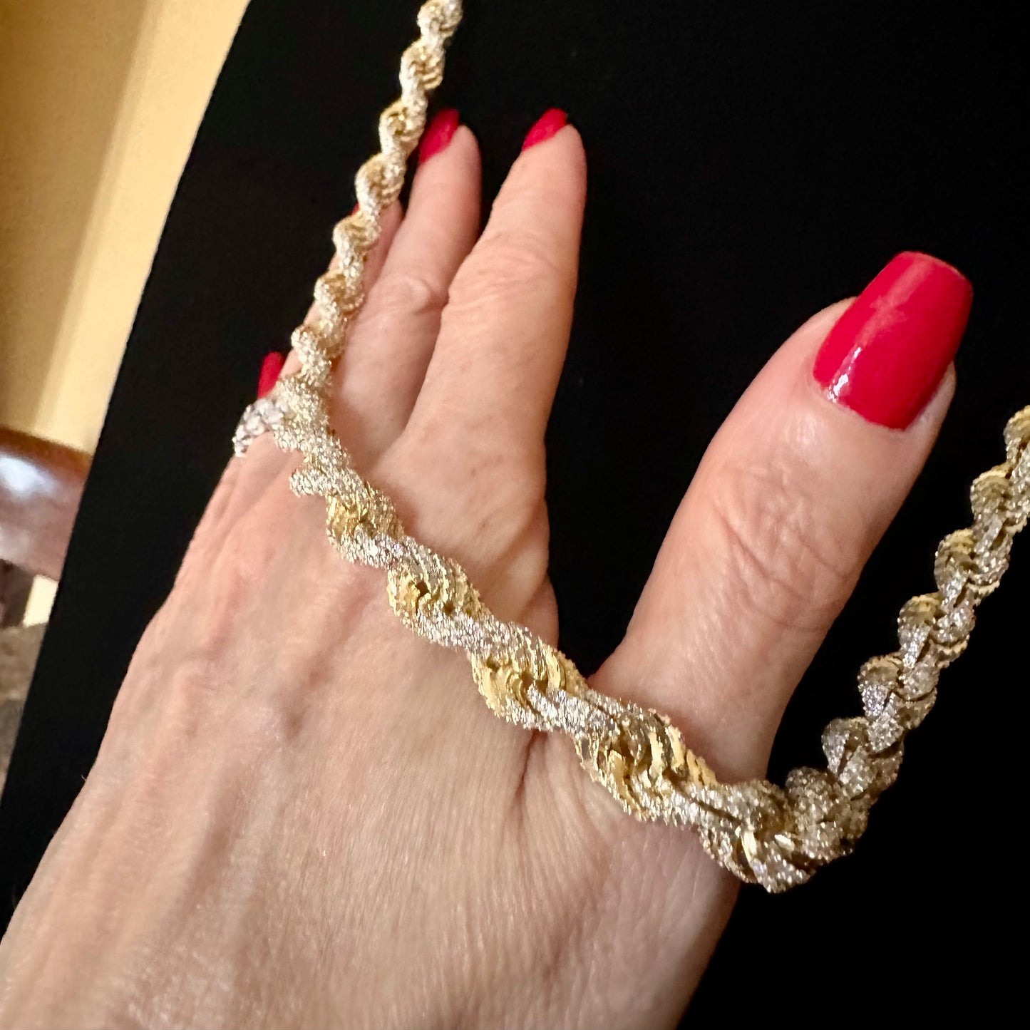 Iced Out Diamond Rope Link 14k Yellow Gold Chain