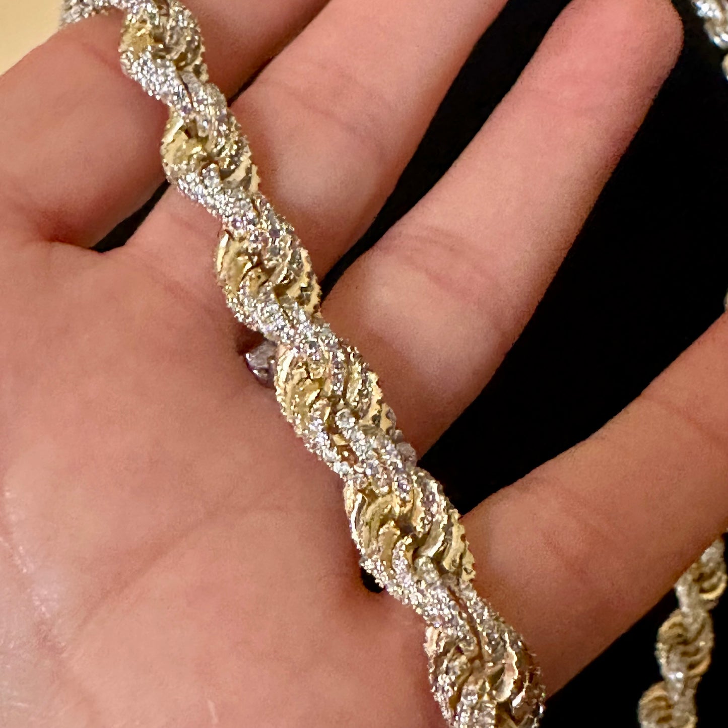 Iced Out Diamond Rope Link 14k Yellow Gold Chain