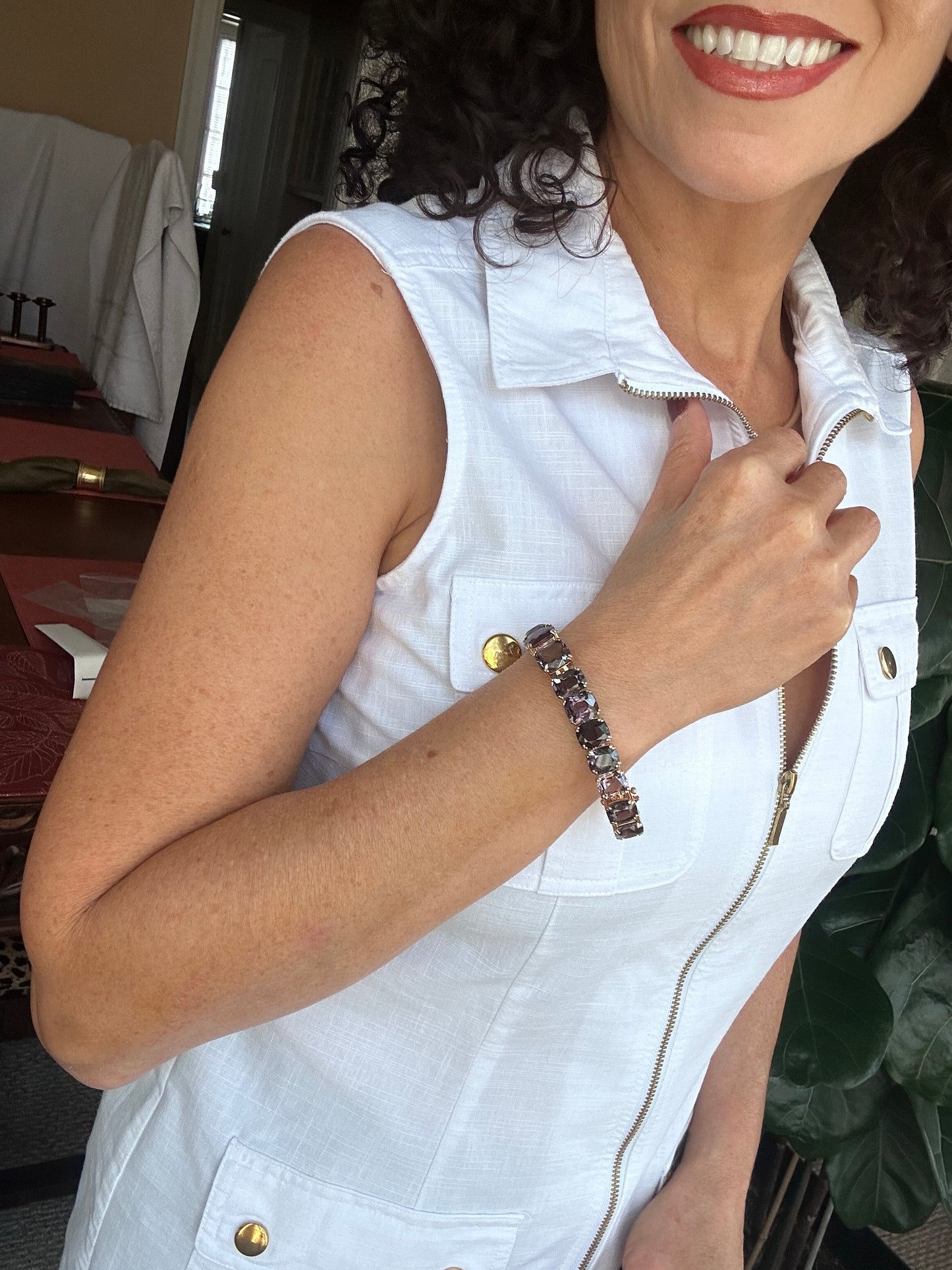 Burma Multi Color Spinel Cushion Cut Bracelet Yellow Gold
