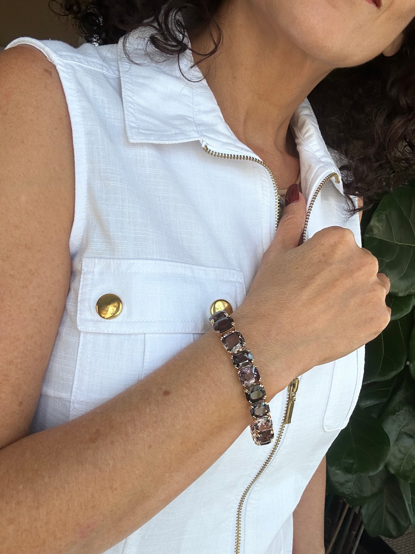 Burma Multi Color Spinel Cushion Cut Bracelet Yellow Gold