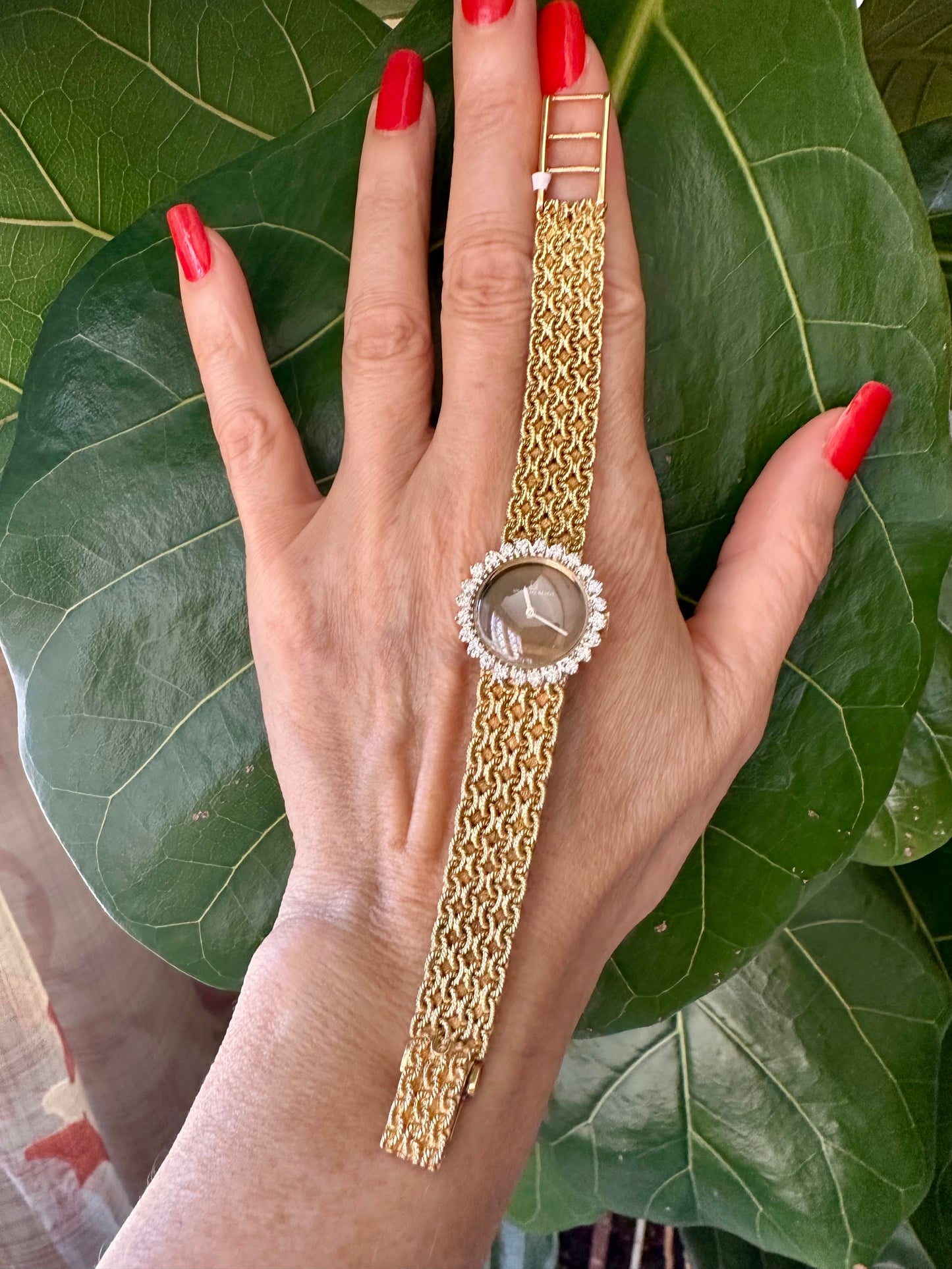 Vintage Universal Geneve 18k Gold Tiger Eye & Diamond Watch